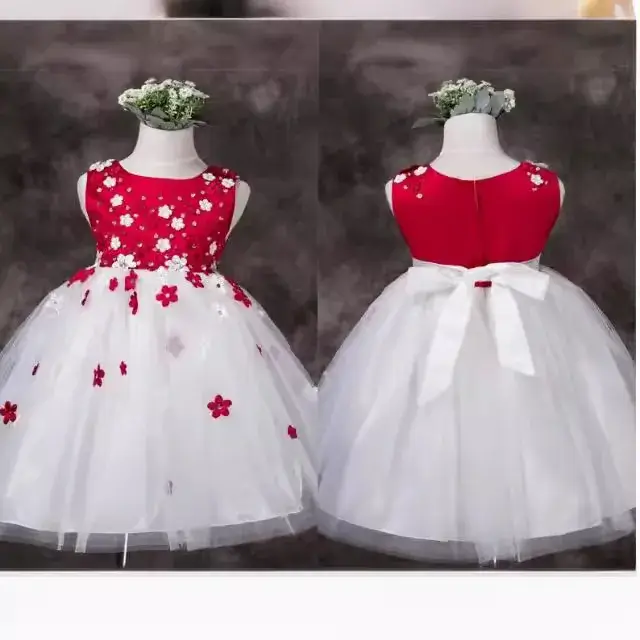 Red White Floral Princess Skirt Performance Costume for Girls - Image 6