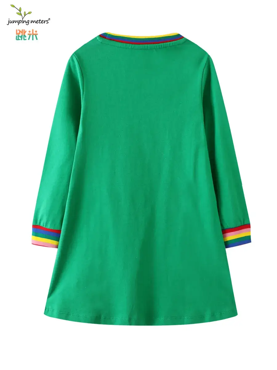 Girls Knitted Long Sleeve Skirt Dress Green Cat Print - Image 5