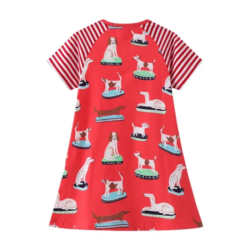 Girls Cartoon Print Pink Tights Set Spring Dress - Image 5