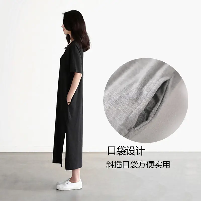 Women's V-Neck Long Grey Modal T-Shirt - Image 7