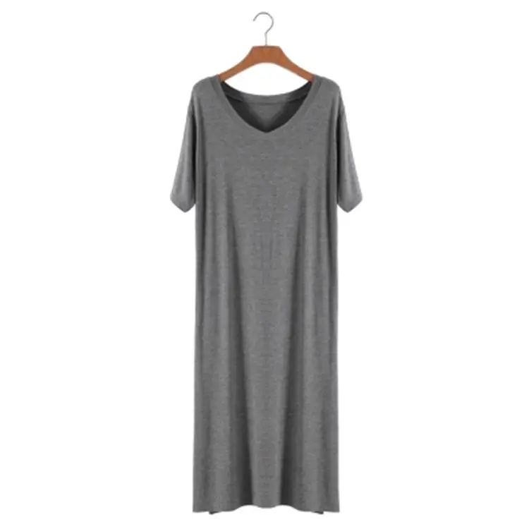Women's V-Neck Long Grey Modal T-Shirt - Image 10