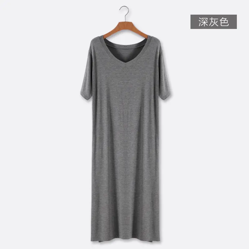 Women's V-Neck Long Grey Modal T-Shirt - Image 3