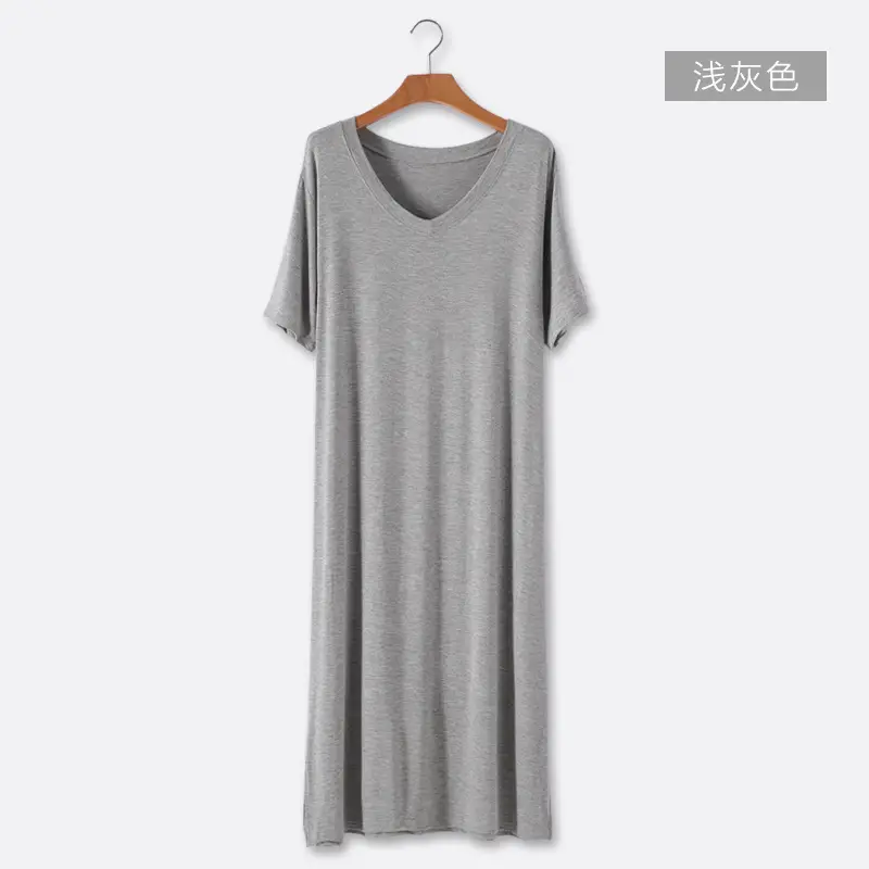 Women's V-Neck Long Grey Modal T-Shirt - Image 4