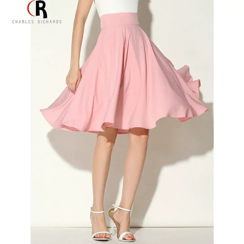Pink High Waist Ski Retro Mid-Length Skirt — feature 14