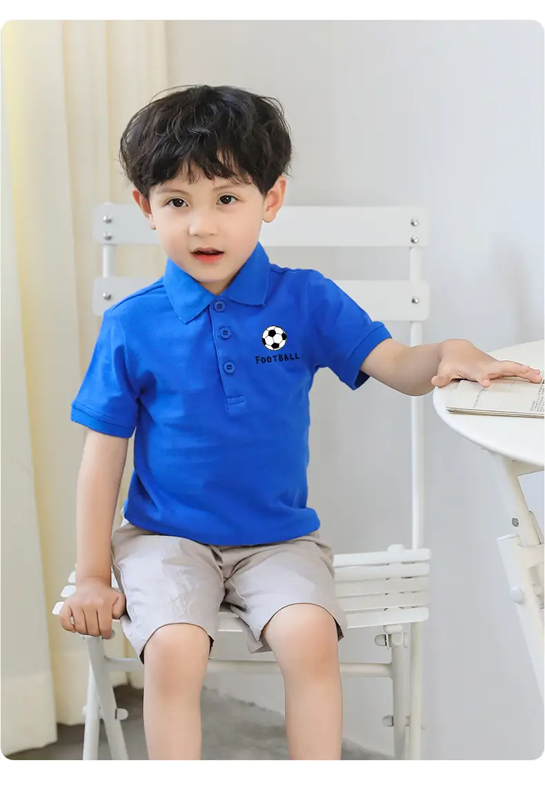 Boys Football Polo Shirt Grey Pure Cotton Short Sleeve — feature 10
