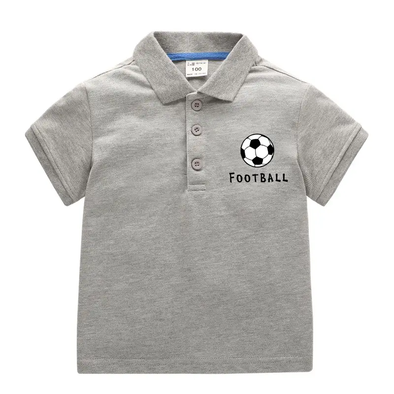 Boys Football Polo Shirt Grey Pure Cotton Short Sleeve