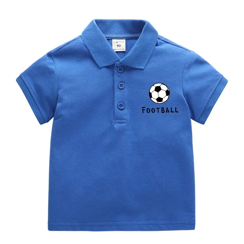 Boys Football Polo Shirt Grey Pure Cotton Short Sleeve