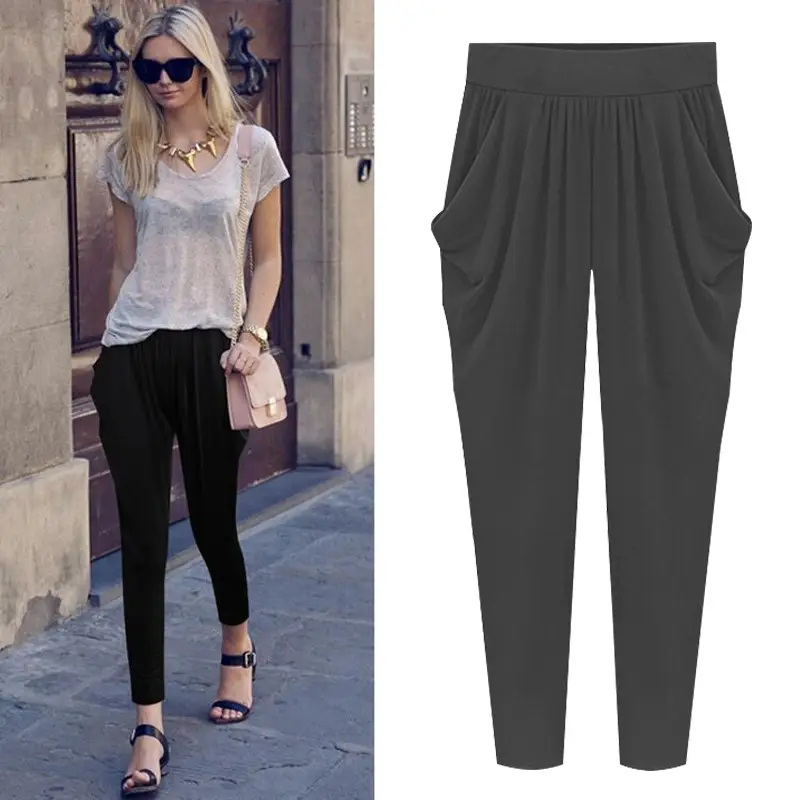 Women's Black Slimming Harlan Pants Plus Size Ice Silk - Image 6