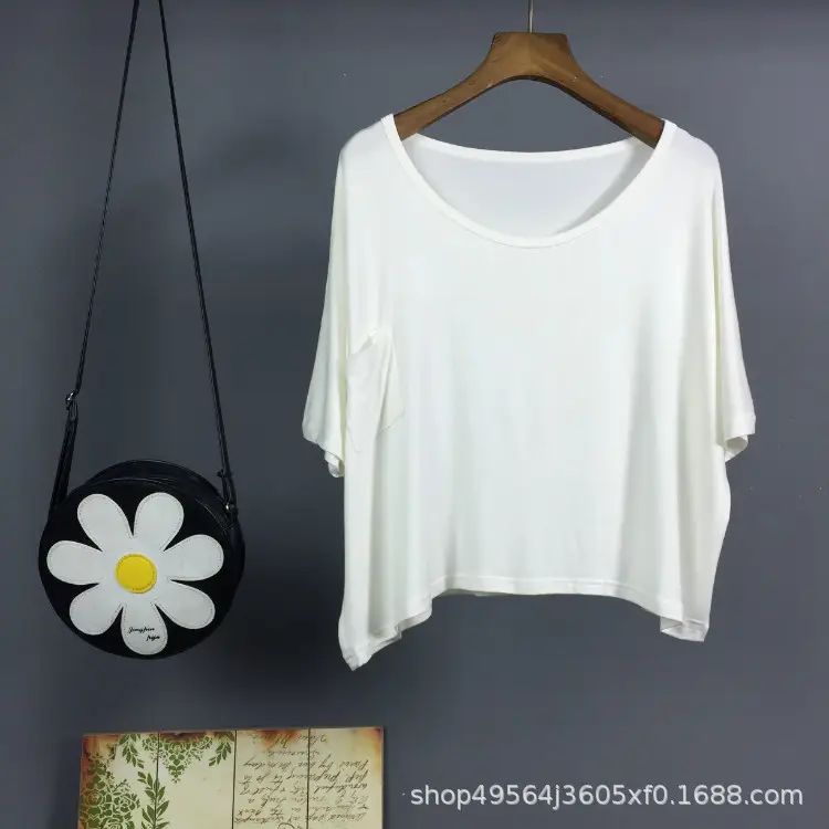 Women Loose Fit T-Shirt White Grey Black Modal Summer Casual - Image 3