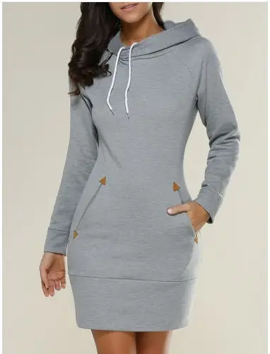 Maroon Hooded Zipper Pullover Dress for Women