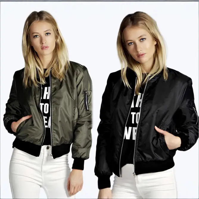 Black Bomber Jacket with White Print for Women - Image 5