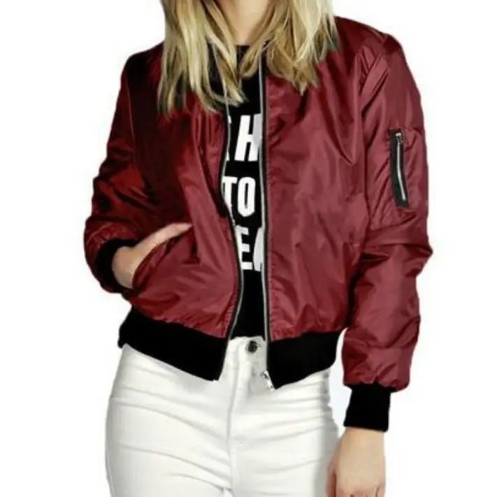 Black Bomber Jacket with White Print for Women - Image 8