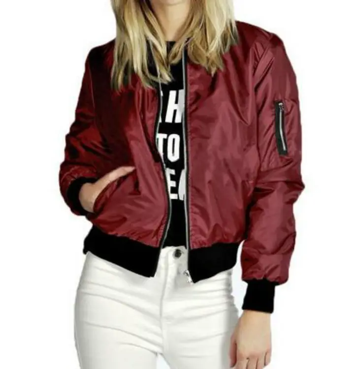 Black Bomber Jacket with White Print for Women — feature 6
