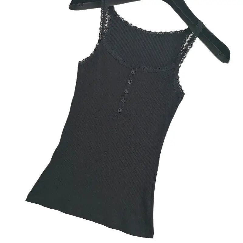 2024 Summer Women's Lace Trim Camisole Black White Grey - Image 8