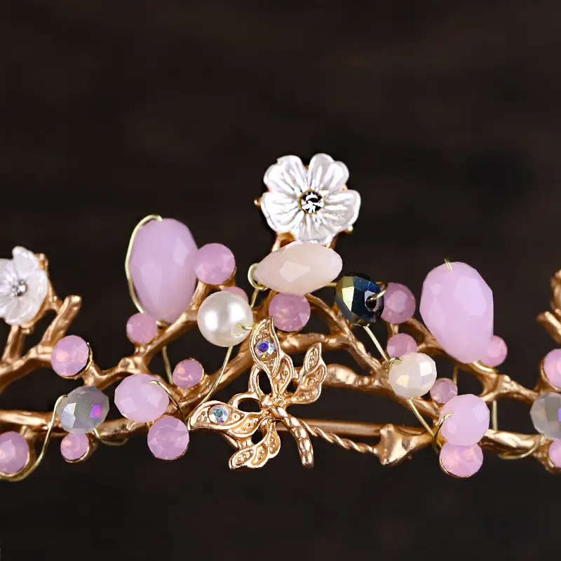 Tuan Ming Crown Pink Crystal Hair Band 30cm - Image 3