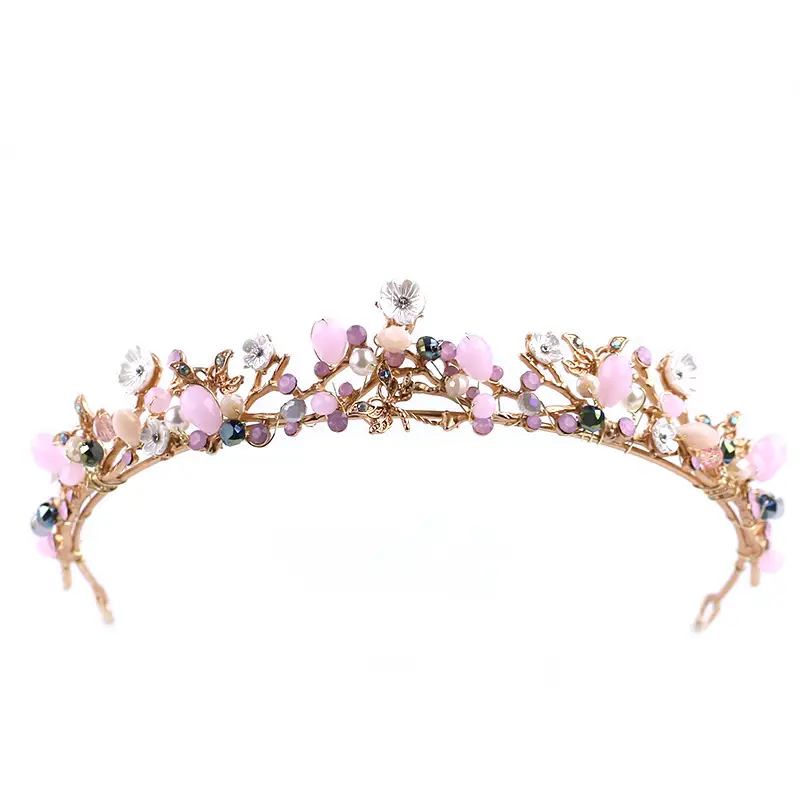 Tuan Ming Crown Pink Crystal Hair Band 30cm - Image 5