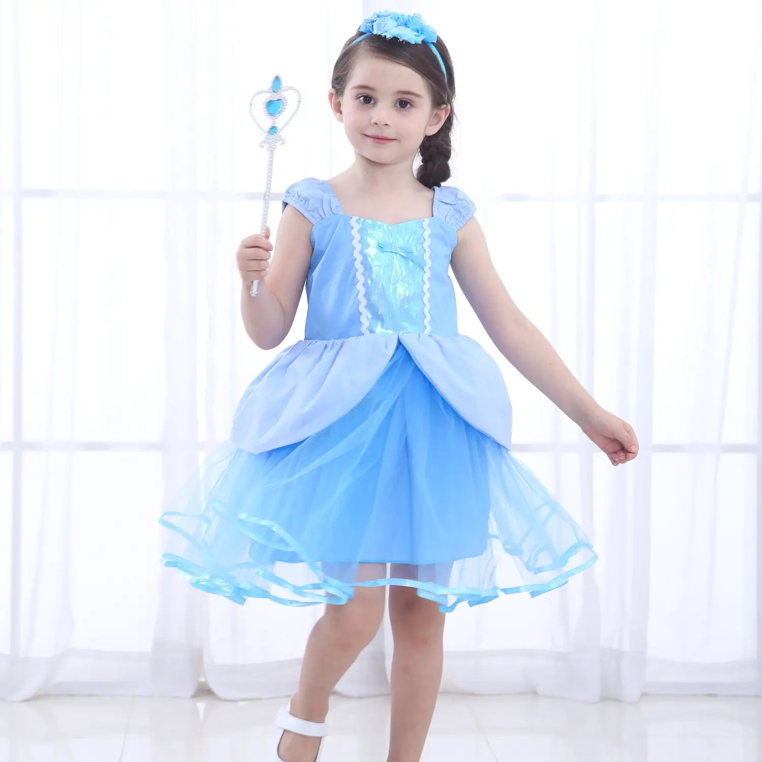 Cinderella Princess Blue Tulle Dress for Girls - Image 3