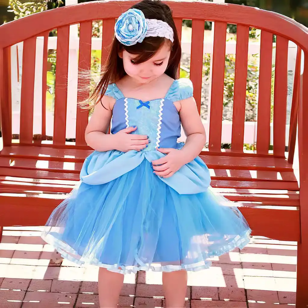 Cinderella Princess Blue Tulle Dress for Girls - Image 4