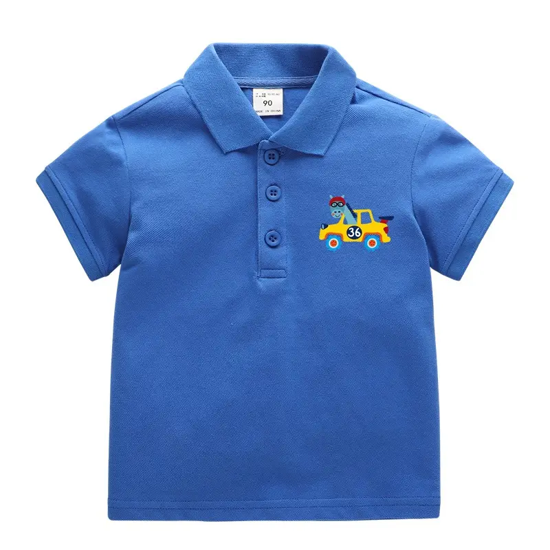 Kids Cotton Polo Shirt Grey Cartoon Print - Image 10