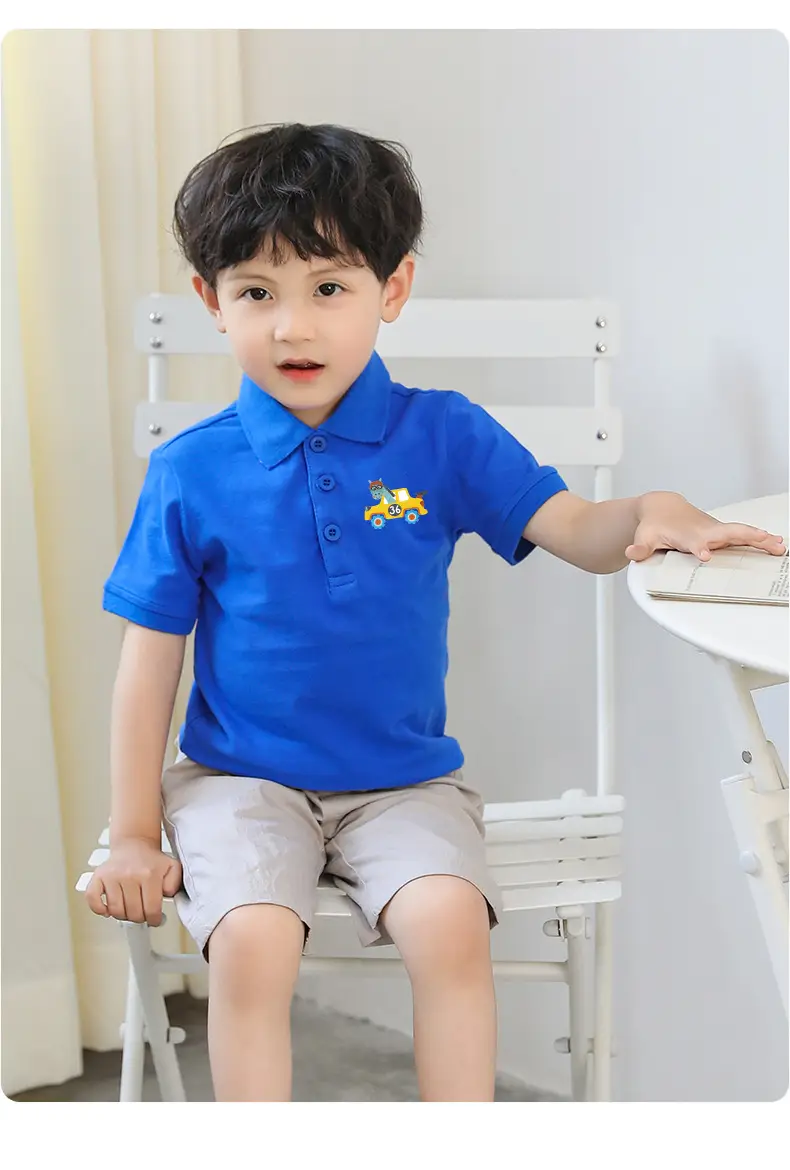 Kids Cotton Polo Shirt Grey Cartoon Print — feature 10