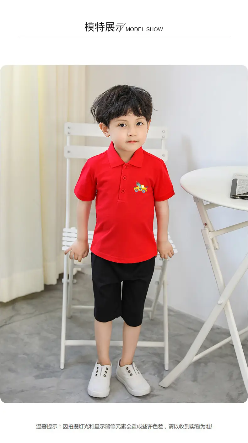 Kids Cotton Polo Shirt Grey Cartoon Print — feature 8