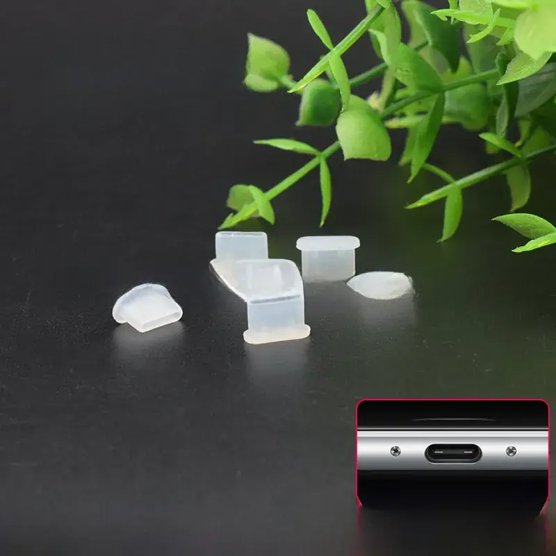 USB3.1 Type-C Data Charging Plug Silicone Dust Cover Black White Transparent - Image 2