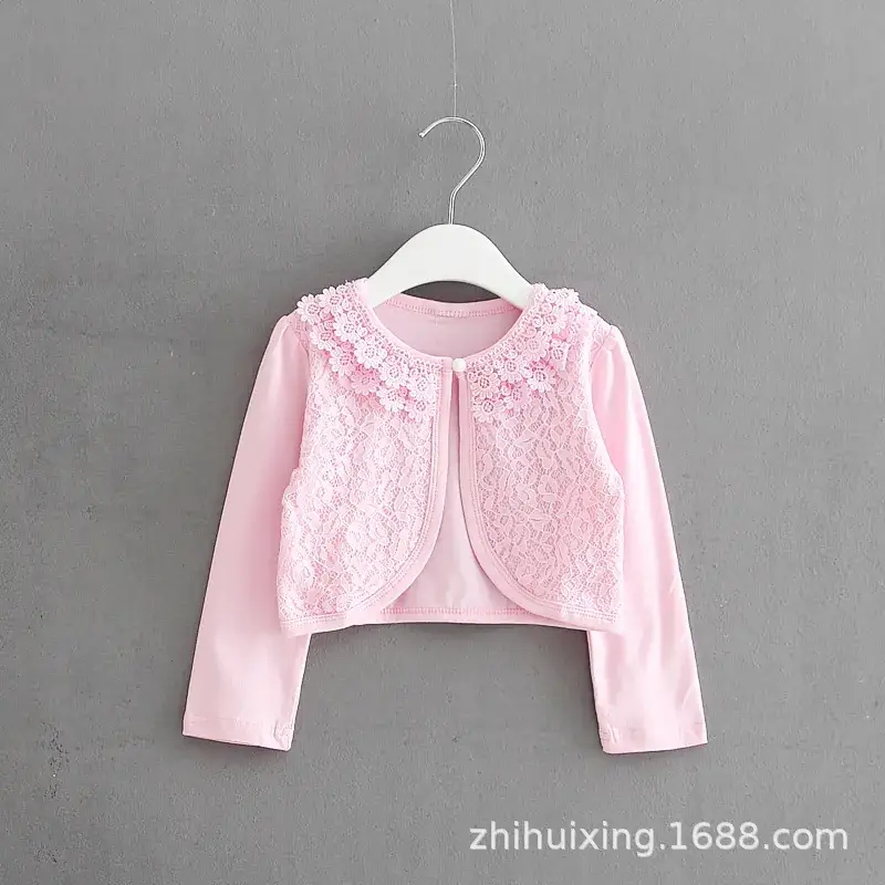 Pink Lace Short-Sleeved Sun-Protective Cardigan for Girls - Image 3