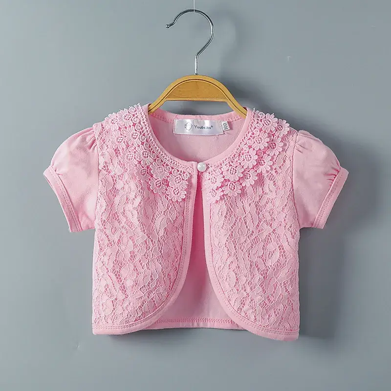 Pink Lace Short-Sleeved Sun-Protective Cardigan for Girls - Image 7
