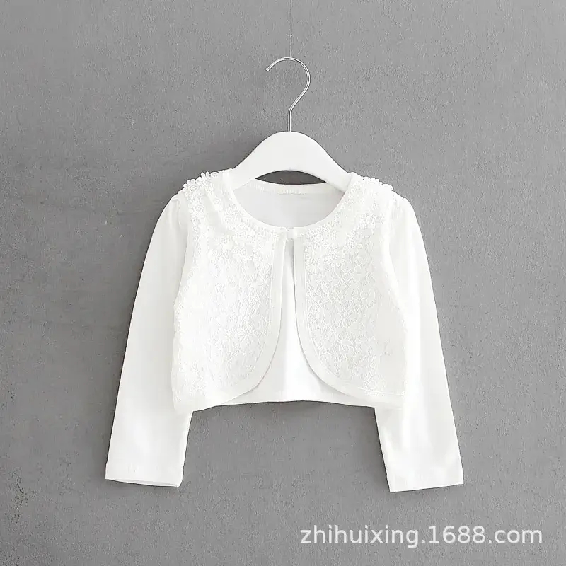Pink Lace Short-Sleeved Sun-Protective Cardigan for Girls - Image 2