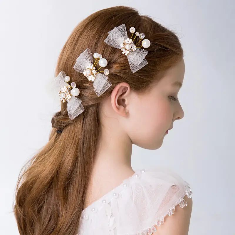 Girls Princess Hair Bow Crown Wreath Set - Image 3