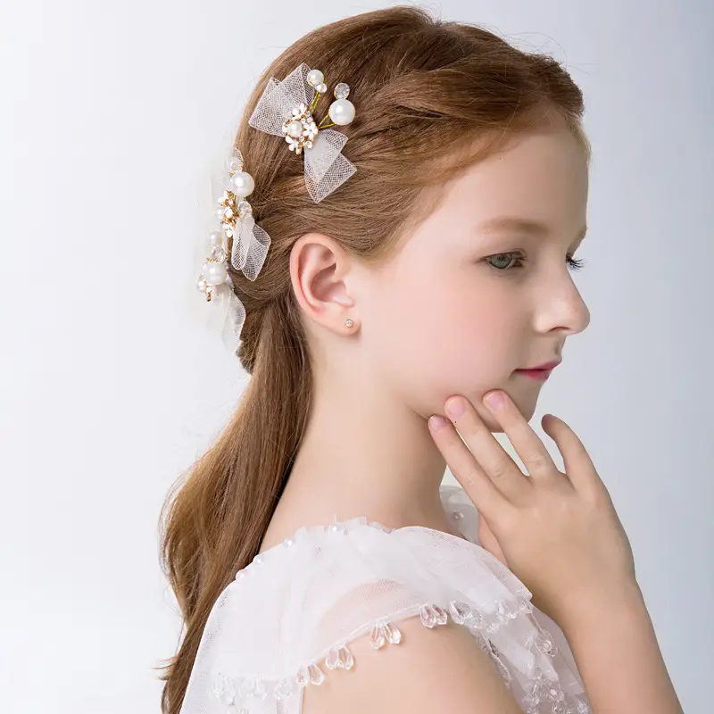 Girls Princess Hair Bow Crown Wreath Set - Image 4