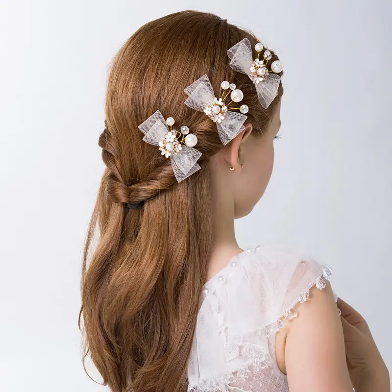 Girls Princess Hair Bow Crown Wreath Set - Image 5