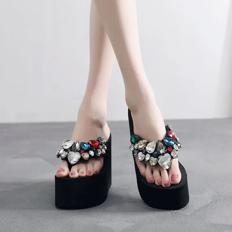 2018 Rhinestone Flip Flops Ultra-High Thick Sole