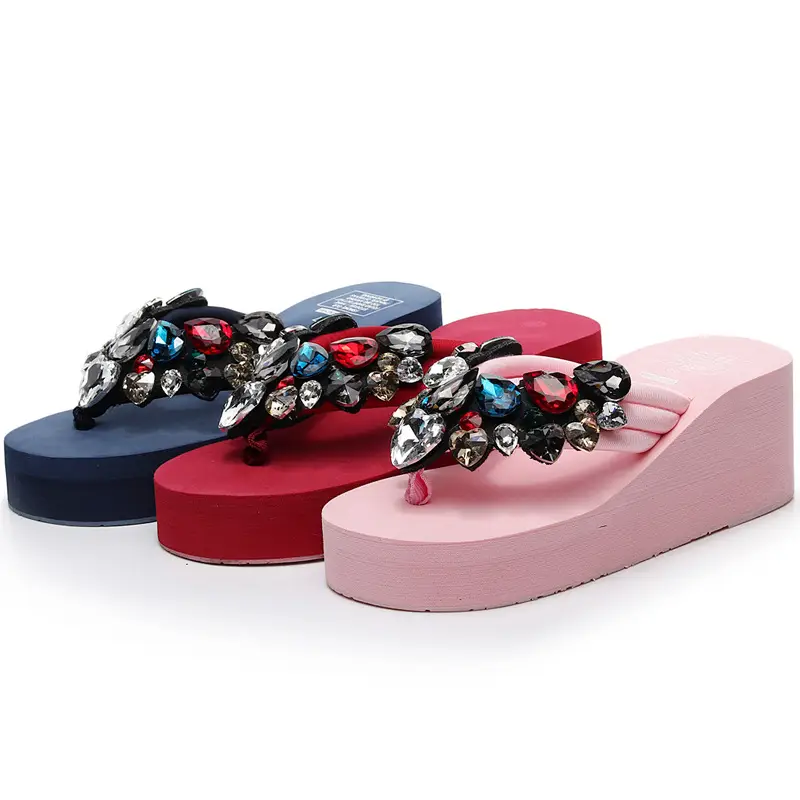 2018 Rhinestone Flip Flops Ultra-High Thick Sole