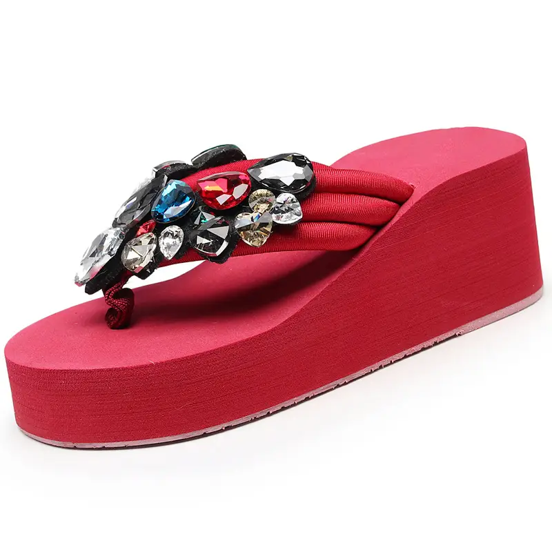 2018 Rhinestone Flip Flops Ultra-High Thick Sole