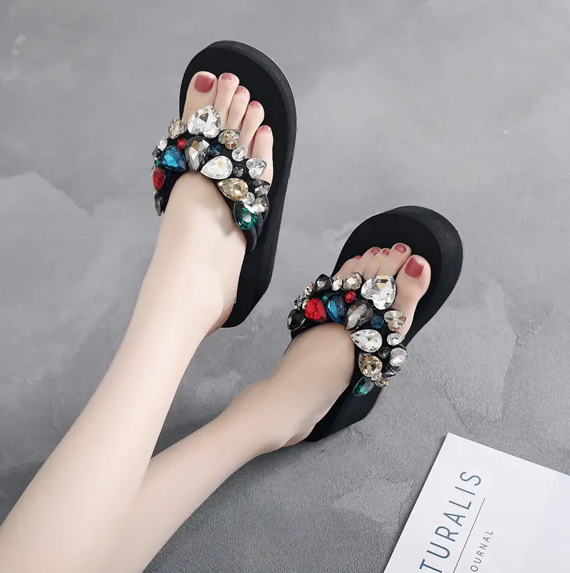 2018 Rhinestone Flip Flops Ultra-High Thick Sole