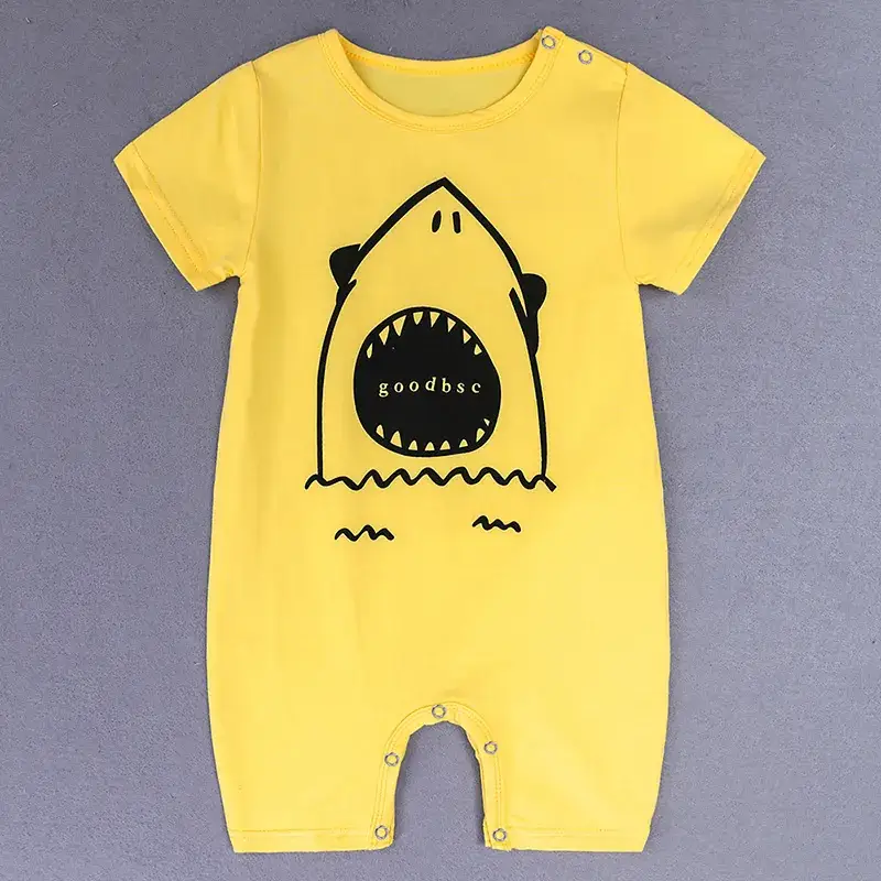Yellow Shark Print Baby Onesie Full Month Romper - Image 3