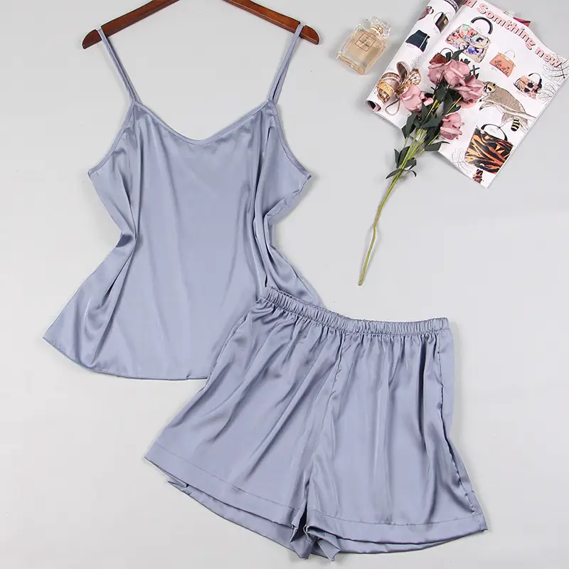 Sling Shorts Pajama Set Pink Ice Silk Hot Two-piece