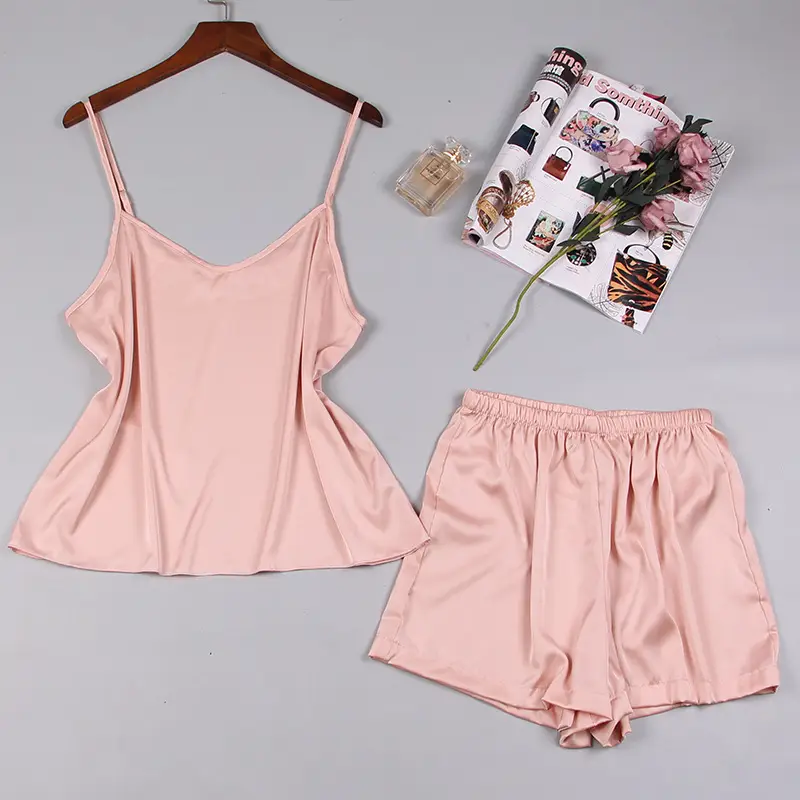 Sling Shorts Pajama Set Pink Ice Silk Hot Two-piece