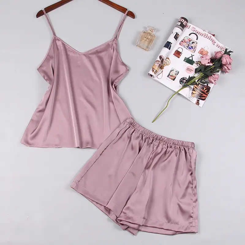 Sling Shorts Pajama Set Pink Ice Silk Hot Two-piece