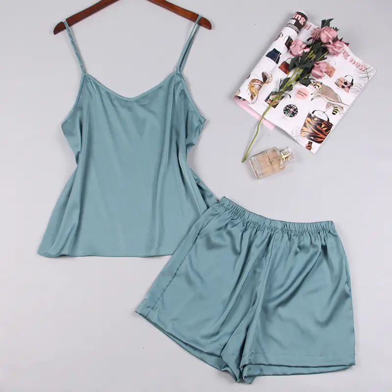 Sling Shorts Pajama Set Pink Ice Silk Hot Two-piece