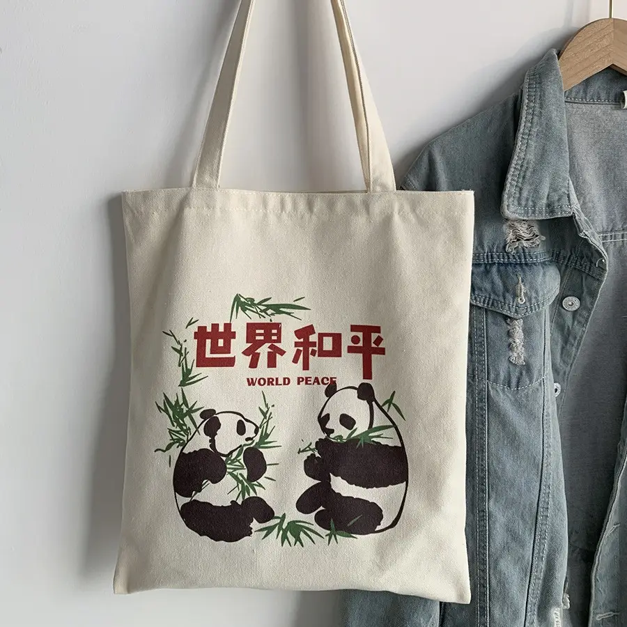 Panda Print Canvas Travel Bag for Students