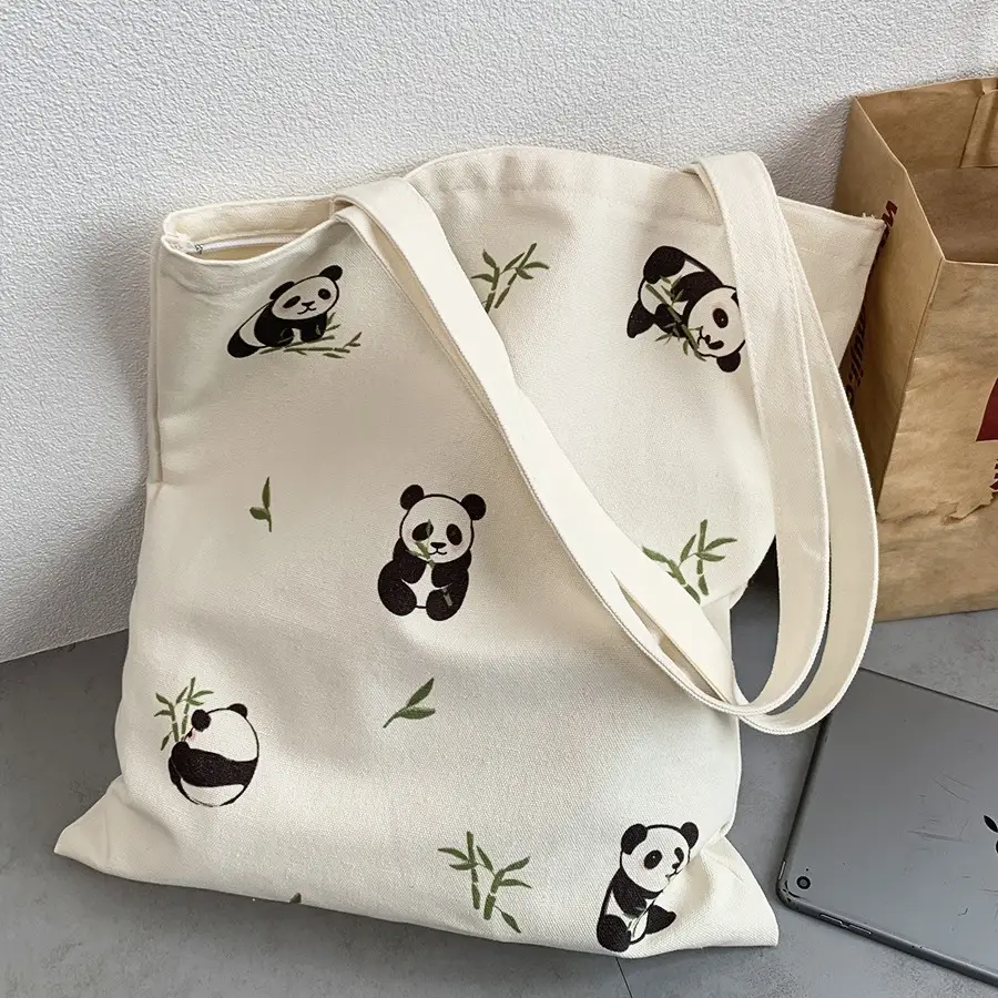 Panda Print Canvas Travel Bag for Students
