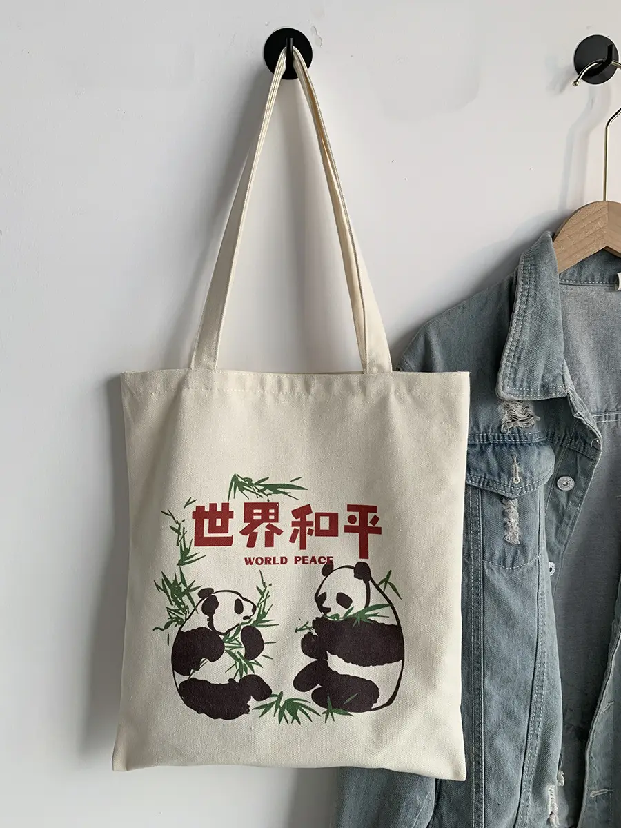 Panda Print Canvas Travel Bag for Students
