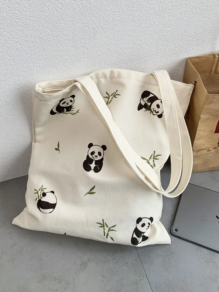 Panda Print Canvas Travel Bag for Students