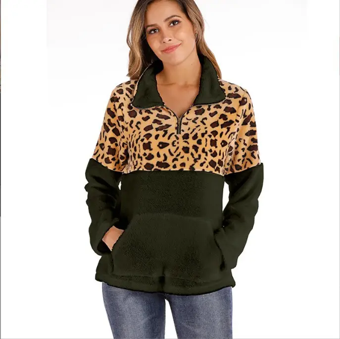 Leopard Print Long Sleeve Sweatshirt Brown Spliced Top - Image 4