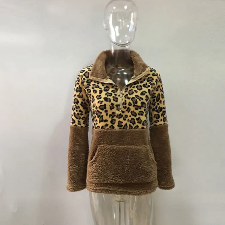 Leopard Print Long Sleeve Sweatshirt Brown Spliced Top - Image 5