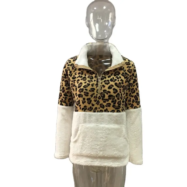 Leopard Print Long Sleeve Sweatshirt Brown Spliced Top - Image 6
