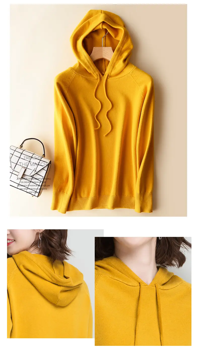 Women's Yellow Hooded Knitted Sweater Jacket — feature 12