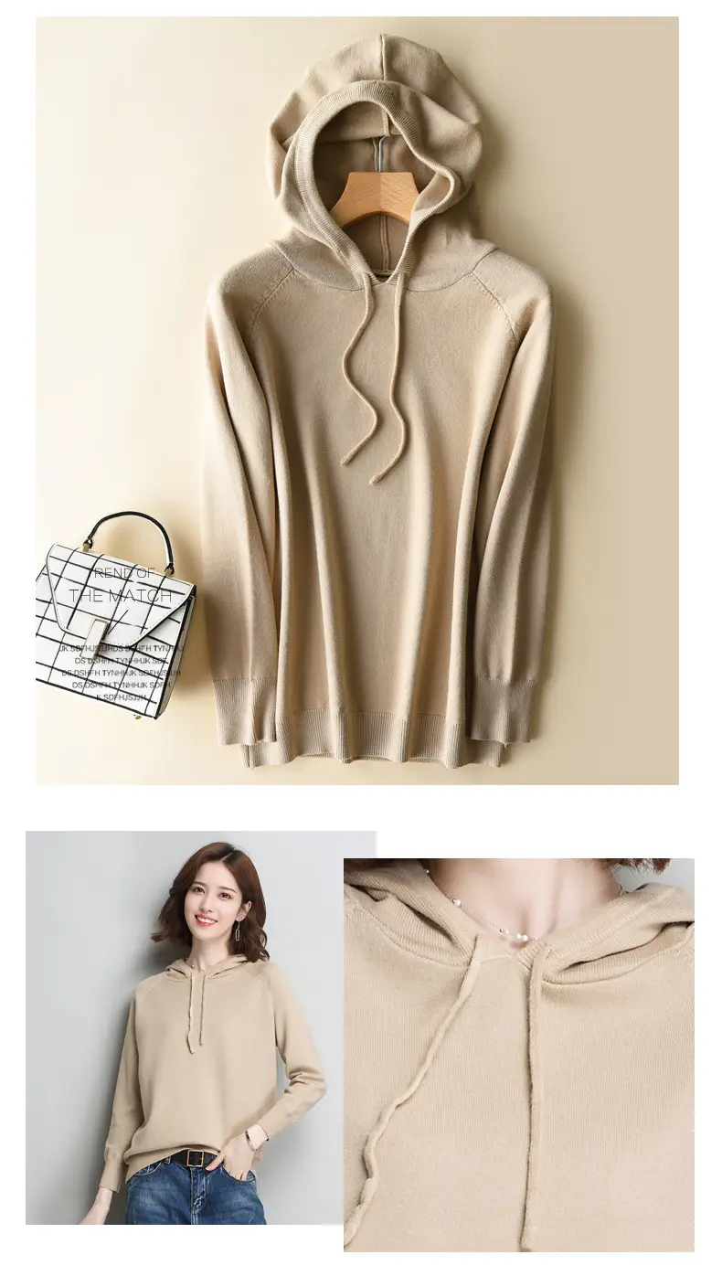 Women's Yellow Hooded Knitted Sweater Jacket — feature 14